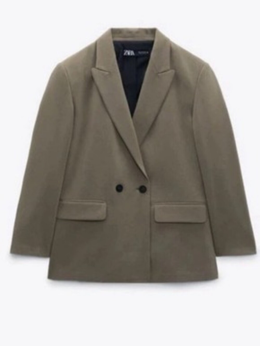 Zara Olive Green Double-Breasted Blazer Jacket
